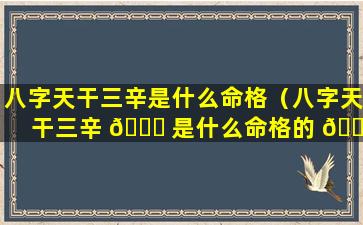 八字天干三辛是什么命格（八字天干三辛 🐎 是什么命格的 🐟 ）